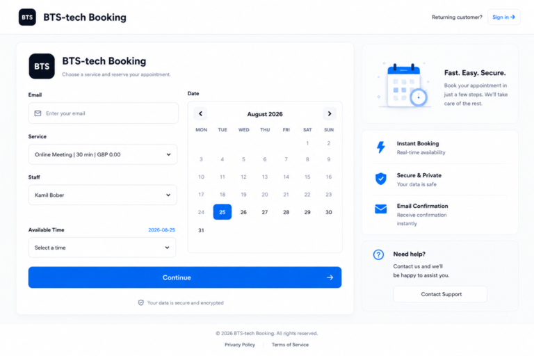 BTS-tech Booking – Simple & Secure Online Booking